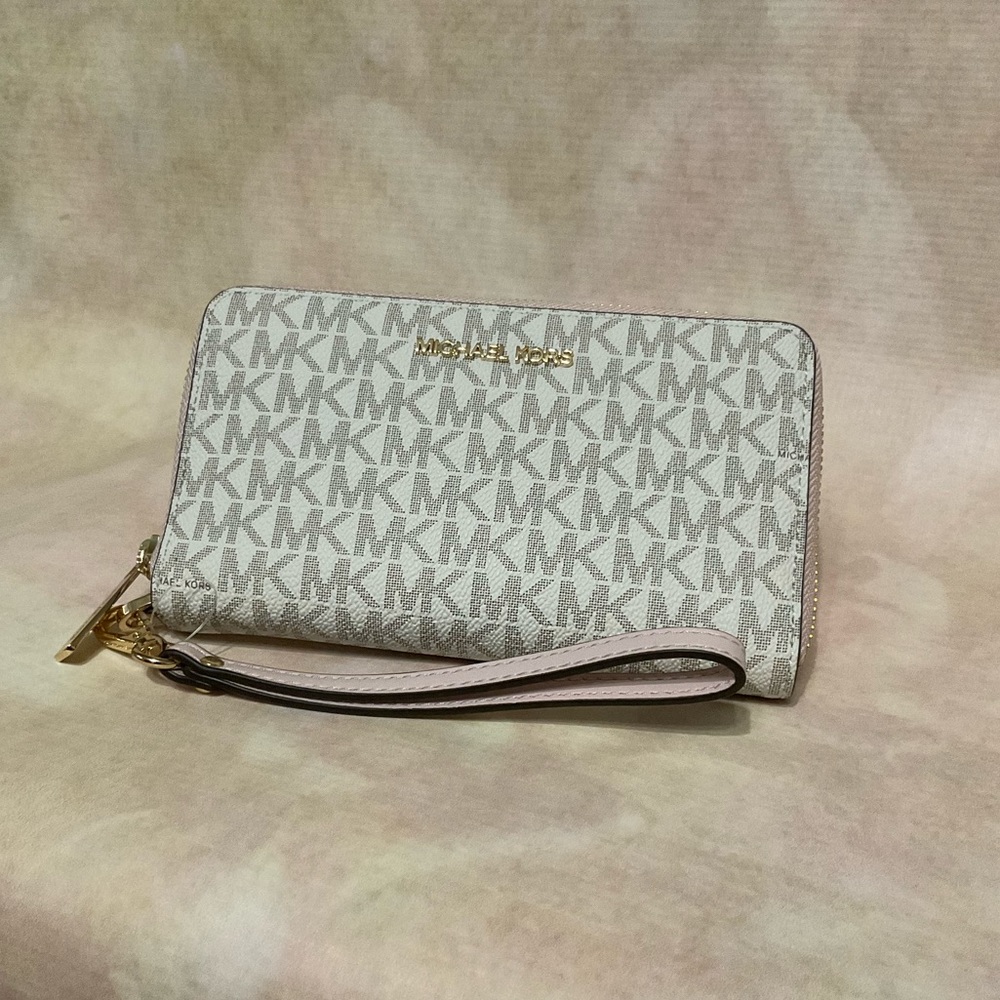 Jet Set Phone Wrislet Michael Kors White Logo Print Pink
